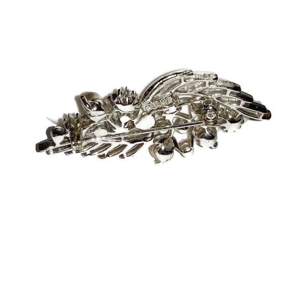 Signed Lisner  Silver Aurora Borealis Rhinestone Brooch 1950's Hollywood Glamour - Picture 7 of 8